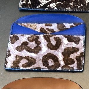 Leather Credit Card Case Wallet Blue Leopard Print